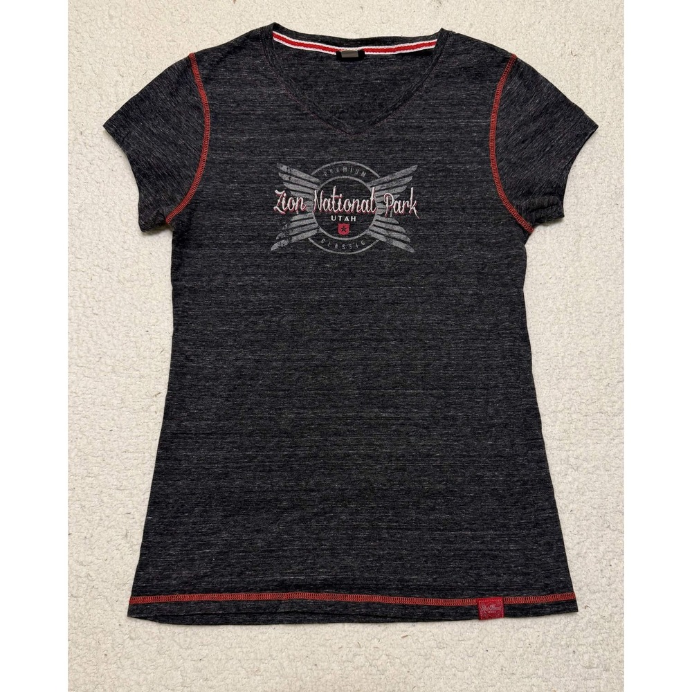 Premium Brand Zion National Park Graphic Tee Womens XXL Charcoal Gray V-Neck
